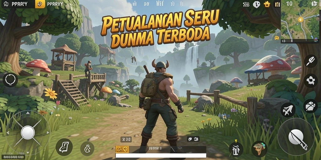 Screenshot utama PPRRYY menunjukkan eksplorasi luas di dunia terbuka.