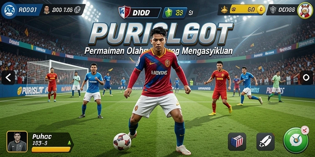 Tangkapan layar utama dari gameplay dinamis PURISLOT yang penuh aksi olahraga.